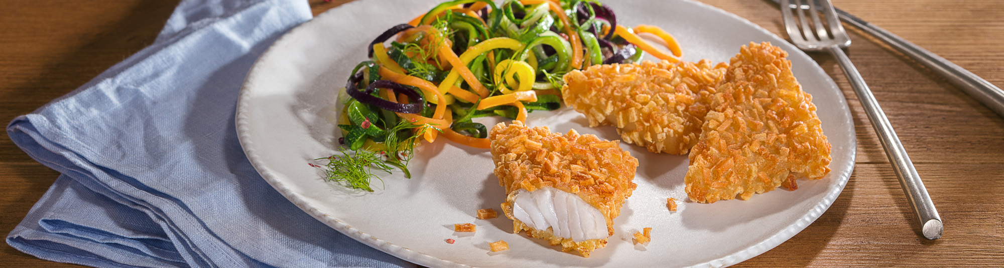 Fisch´n´Rösti mit bunten Gemüsenudeln